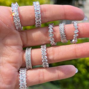 S925 Plata de ley Micro-Incrustaciones Fila de diamantes completa Círculo Anillo apilado <span class=keywords><strong>Diamante</strong></span> de laboratorio Estilo de moda con chapado en rodio - Product Image 1