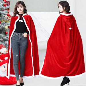 เสื้อคลุมกำมะหยี่สีแดงสำหรับผู้หญิง แต่งขอบขนเฟอร์ มีฮู้ด สำหรับการแสดงบนเวที ชุดคอสเพลย์ซานตาคลอสแบบใหม่ - Product Image 1