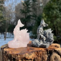 Vente en gros de sculptures d'animaux en cristal naturel, renard à neuf queues, artisanat en pierre, sculpture de renard en cristal séduisante pour la décoration