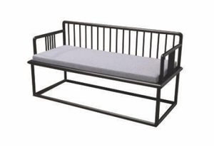 New Chinese Zen-inspired Vertical Striped Solid Black Walnut Wood Two-Seater Restaurant Lounge Sofa Modern Design Fabric - Product Image 3