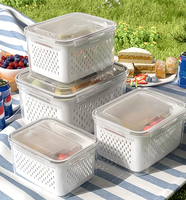 HYRI Ensemble de 3 boîtes de rangement pour réfrigérateur avec couvercle et passoire, boîte de conservation des aliments pour légumes et fruits