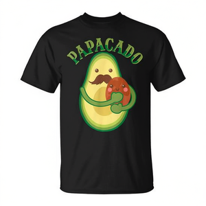 Papacado <b>Vegan</b> Dad Avocado Lovers <b>T</b>-<b>Shirt</b> For Father's Day Short Sleeve Cotton Unisex Crew Neck Eco-Friendly Digital Printing - Product Image 2