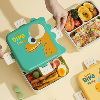 Boîte à lunch bento pour enfant à 3 compartiments, en acier inoxydable 304, avec couvercle en plastique et 3 inserts, micro-ondable et portable – Offre spéciale
