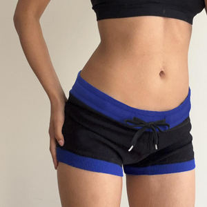 Vintage Color Block Knit Shorts Women Low Waist <b>Drawstring</b> Slim Fit Sports Casual Shorts - Product Image 6