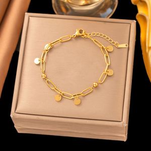 Ensemble de bracelets et de chaînes de cheville décontractés et polyvalents à motifs géométriques, plaqué or 18 carats PVD, en acier inoxydable 316L, bijoux à breloques TGSL3323 - Product Image 4