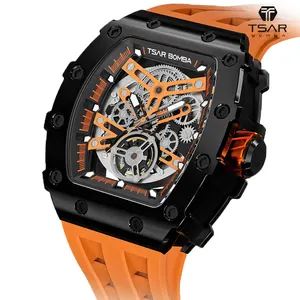 Luxury Montre Pour Homme Mens Custom Skeleton Automatic Watch Double Hollow Tourbillon Mechanical Watches