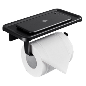 Porte-serviettes mural industriel en aluminium Sanga, noir, pour salle de bain, porte-papier toilette avec étagère pour téléphone - Product Image 1
