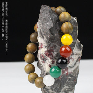 Green Sandalwood <b>Bracelet</b> 12Mm Five Elements Beads Unisex Everyday Wear Cultural Jewelry - Product Image 3