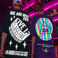 T-Shirts Hommes surdimensionnés en Coton 100% Vierge, Impression Personnalisée, Logo Réfléchissant Laser Arc-en-ciel, Grande Taille