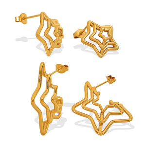 Boucles d'oreilles étoile en alliage de zinc doré, design à cinq branches, bijoux de mode pour soirée - Product Image 5