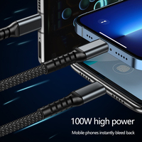 Câble de charge rapide 3-en-1 transparent tressé 100W compatible avec les appareils Apple, Huawei, iOS, USB Type-C