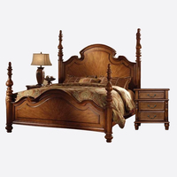Lit en bois massif antique avec décorations sculptées pour chambre principale, lit double taille 1,8 mètres