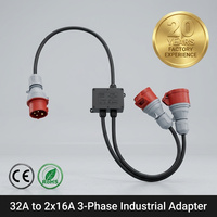 Câble d'extension pour camping en extérieur, adaptateur CEE haute intensité 0,5 m, prise CEE 400 V 5 broches 32 A vers 2 prises de couplage 5 broches 16 A