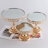 Ensemble de supports à gâteaux de luxe RHD en cristal, 3 pièces, en métal argenté et plaqué or, pour présentation de desserts sur table de mariage ou de fête