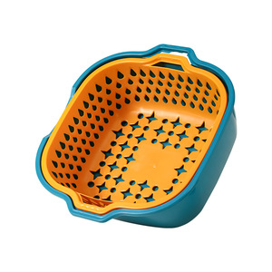 Double Layer Plastic Drain Basket Blue Yellow PP Material Versatile Fruit Vegetable Washing Kitchen <b>Colander</b> <b>Strainer</b> Set - Product Image 5