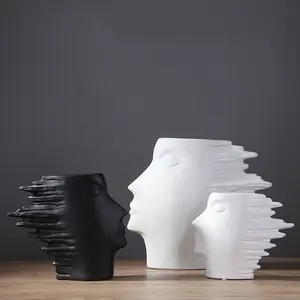 欧洲简约风格陶瓷3D面部装饰艺术品创意花瓶用于派对家庭装饰或办公室桌面装饰