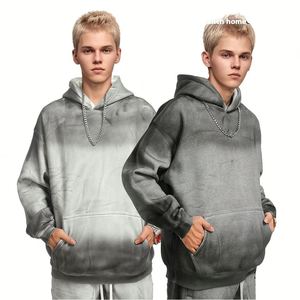 JISHI 2025 hommes haut de gamme mode 100% coton Vintage Street Style sweat à capuche 345G fermeture éclair lavé teint solide hiver - Product Image 3