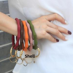 Geometric Type Silicone Bracelet Key Gold <b>Large</b> Buckle Outdoor Sports Case Silicone Bracelet Keychain Wristlet Round Keyring - Product Image 1
