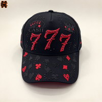 Casquette de baseball à thème jeu de cartes 777 Poker, ornée de strass et d'une couronne, style décontracté, vente en gros