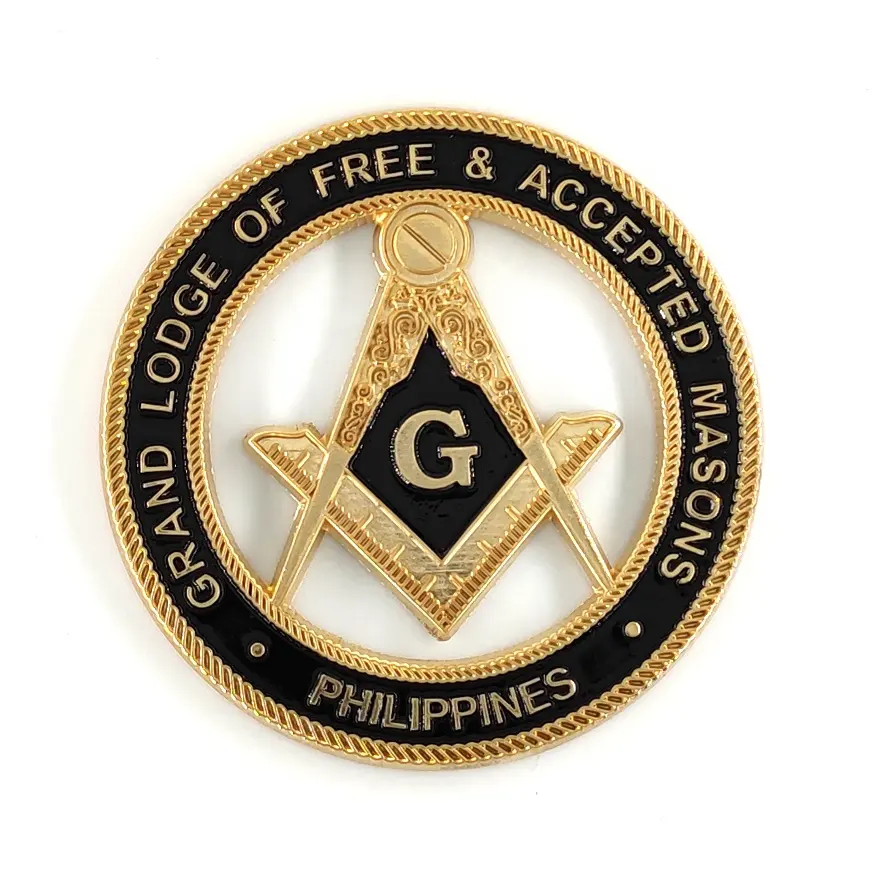 3" Zinc Alloy Custom Mason Emblem Philippines Grand Lodge F AM Gold Black Masonic Car Emblem