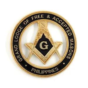 3" zinc alloy custom mason emblem Philippines Grand lodge F&AM gold black masonic car emblem