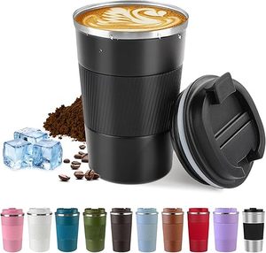 แก้วกาแฟสแตนเลสสุญญากาศแบบพกพา ป้องกันการรั่วซึม ใช้ซ้ำได้ พร้อมฝาปิด - เก็บความร้อนและความเย็นได้นานหลายชั่วโมง - Product Image 1