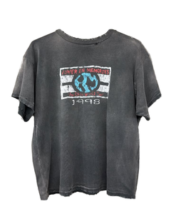 Camiseta Oversize de Algodón Tejido Grueso con Logo Personalizado 2026 para Hombre, Estilo Urbano, Color Negro Desgastado, Gráfico Vintage 'Power Memories' - Product Image 1