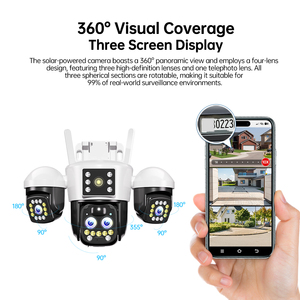 Caméras solaires 4G à 4 objectifs réels, 3 écrans, AOV 24/7, toujours connectées, faible consommation d'énergie, caméra de sécurité solaire sans électricité/réseau - Product Image 2