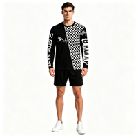 T-shirt à manches longues pour homme, personnalisé OEM ODM, sublimation, drapeau à carreaux, col rond, impression intégrale, pour streetwear