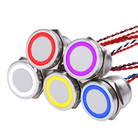 Interrupteur piézoélectrique en acier inoxydable 19 mm IP68 à réinitialisation électronique, étanche 24 V 2A 1NO, LED colorée R/G/B pour lavage de voitures