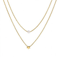 Collier double couche en acier inoxydable avec perles et étoiles, tendance transfrontalière, simple, en acier, inaltérable