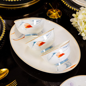 Ensemble de bols et baguettes en <span class=keywords><strong>céramique</strong></span> de style chinois, boîte cadeau avec motif végétal, vaisselle compatible micro-ondes - Product Image 2