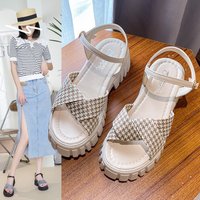 Sandales compensées décontractées de plage pour femme, à bout ouvert, avec lanières tressées réglables à la cheville, semelle épaisse, grandes tailles, collection été 2026