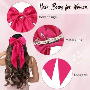 Barrettes à cheveux en satin sur mesure pour femmes, nœud papillon avec long ruban, accessoires de coiffure tendance - Product Image 5