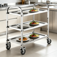 Chariot de service de cuisine professionnelle en acier inoxydable avec roulettes pivotantes verrouillables