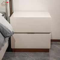 Table de chevet moderne italienne haut de gamme en bois massif et cuir, 2 tiroirs, écologique, durable, en métal, blanche, avec miroir pour chambre à coucher