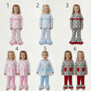 Sibling Baby Girls Santa Pockets Stripe <b>Tunic</b> Ruffle Pants <b>Christmas</b> Clothes Sets - Product Image 1