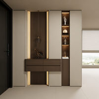 Meuble à chaussures modulaire moderne sur mesure pour salon avec unité de rangement intégrée, niche LED, système de placard en bois de qualité ENF