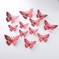 Autocollants muraux papillons 3D creux style J, 12 pièces, effet métallique, pour décoration murale de mariage et fête d'anniversaire - Vente chaude