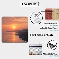 Peinture sur panneau en aluminium Paysage océanique au coucher du soleil Décoration murale en métal Impression artistique en aluminium Carré 20 cm