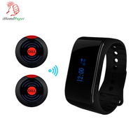 5 Tombol Panggil 1 Penerima Jam Tangan Sistem Panggilan Layanan Restoran Jarak Nirkabel 500m Frekuensi 433.92MHz Rumah Sakit/Klinik
