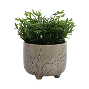 Vaso rotondo in gres goffrato per piante da interno e decorazioni per la casa, ideale per esporre su scaffali e patii - Product Image 2