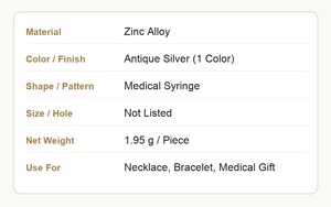 Pendentif <span class=keywords><strong>Aiguille</strong></span> de <span class=keywords><strong>Seringue</strong></span> en Alliage d'Argent Vieilli, Breloque Médicale pour Infirmière, Idéal pour Cordon de Remise de Diplôme - Product Image 3