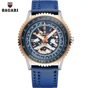 BAGARI 1680 accurate blue man mechanical watch genius PU leather strap Waterproof best Simple smart watch set