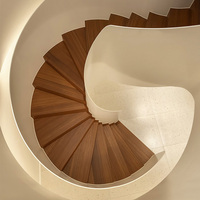 Maßgefertigte Stahl-Holz Schwebende Treppe Moderne Minimalistische Teakholz-Stufen Villa Innen Hängende Treppe