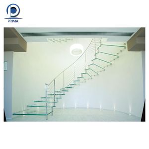 <span class=keywords><strong>Escalier</strong></span> de villa incurvé en acier galvanisé de conception moderne personnalisée haut de gamme PRIMA, <span class=keywords><strong>marches</strong></span> fermées en verre trempé, durable - Product Image 2