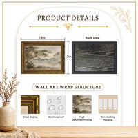 Pour Chambre et Salon, Tableau Mural Vintage Paysage Lac Sépia sur Toile, Cadre Doré Orné, OEM ODM