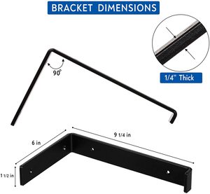 शेल्फ कोष्ठक 6 पैक भारी ड्यूटी अस्थायी 5.5 "एल एक्स 4.0" एच X 1.5 "डब्ल्यू काले धातु अलमारियों दीवार घुड़सवार देहाती लोहे जम्मू शेल्फ कोष्ठक - Product Image 5