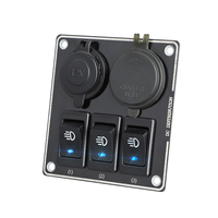 Panel de interruptores basculantes impermeable de diseño cuadrado de 3 módulos con toma de cigarrillos USB de 12V y toma USB para coche, barco, RV, autobús