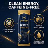 Gel énergétique aux baies sans caféine Chumita Factory Direct, nutrition sportive avec saveur naturelle pour les athlètes, les équipes, marque privée